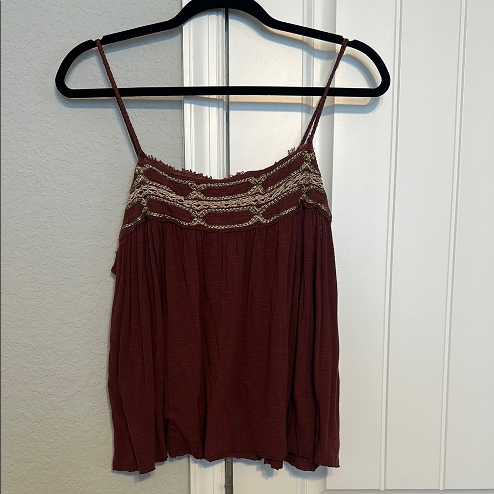 American Eagle Outfitters Brick Red Embroidered Camisole
